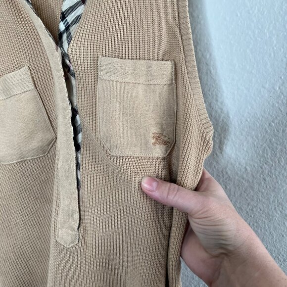 Burberry Blue Label Sleeveless Ribbed Collared Nova Check Trim Top 38 Japan S US - Picture 5 of 11